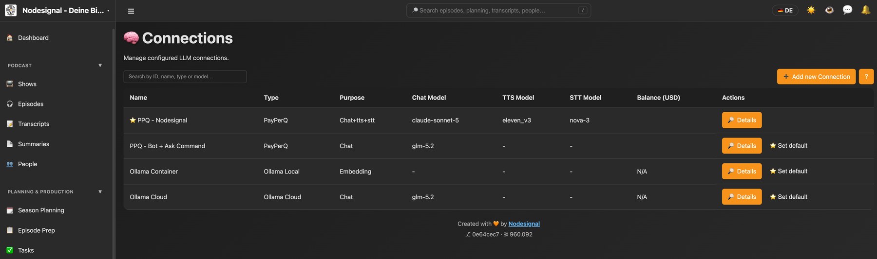 Configuring LLM connections in Sovereigncast