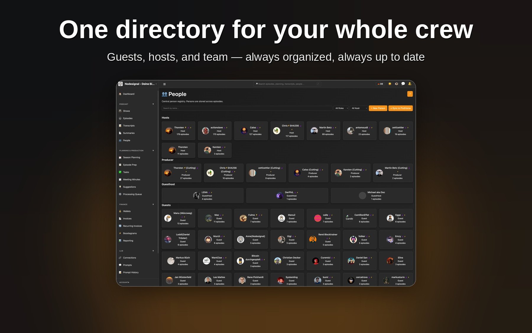 People and guest directory in Sovereigncast